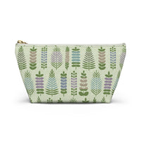 Stamped Leaves Accessory Pouch w T-bottom in Green